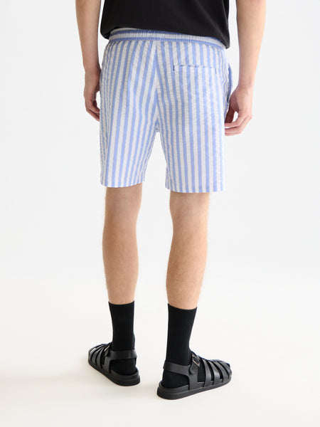 Mid Length Swim Shorts -Blue & White Stripes