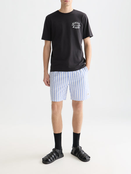 Mid Length Swim Shorts -Blue & White Stripes