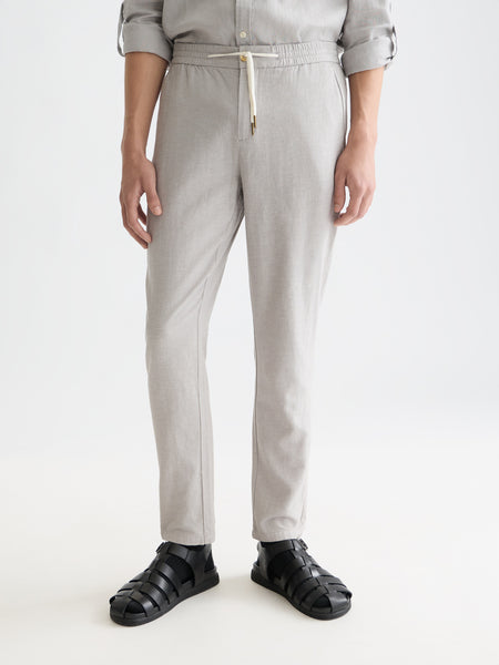 Warren Cotton Linen Drawstring Pant - Grey Drizzle