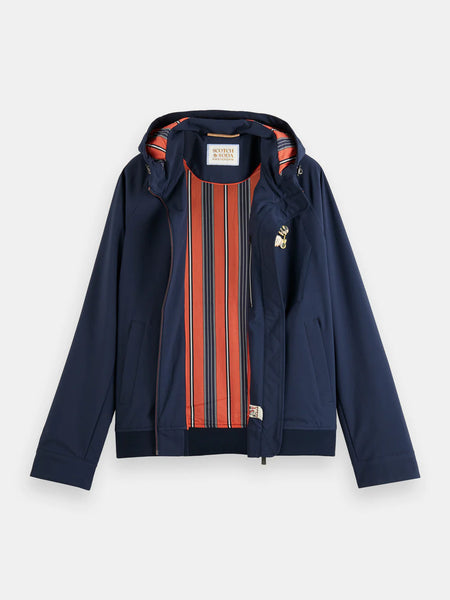 Soft Shell Hooded Jacket In Navy