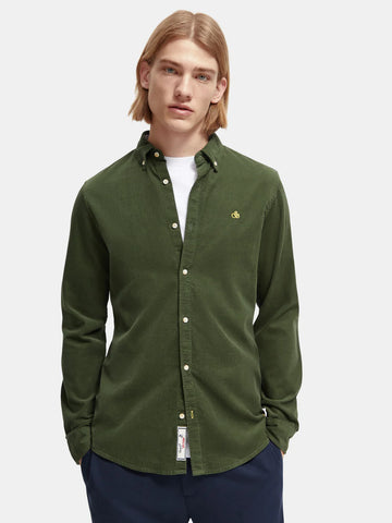 Fine Corduroy Shirt in Slim Fit - Field Green