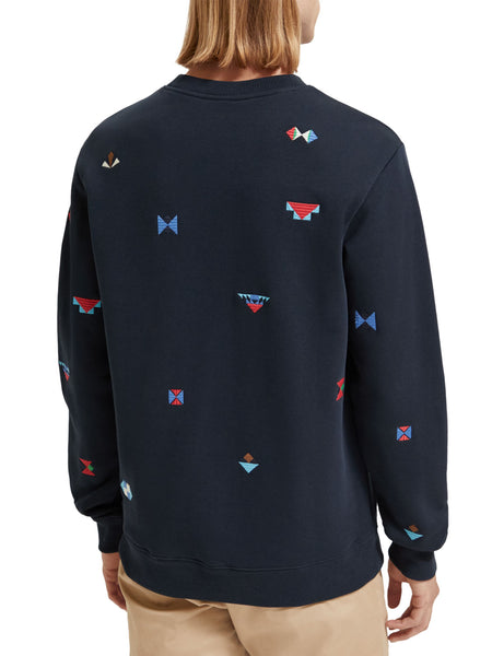 Navy Sweat with Allover Embroidery