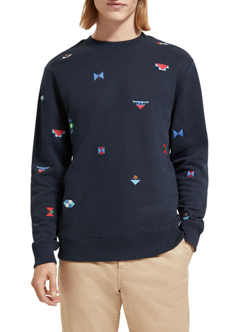 Navy Sweat with Allover Embroidery