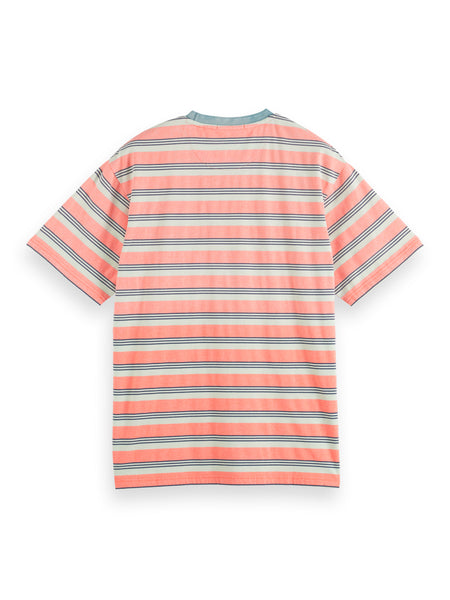 Peach Green Multi Striped Yarn Dyed T-Shirt