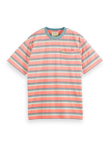 Peach Green Multi Striped Yarn Dyed T-Shirt