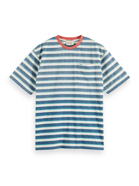 Off White & Harbour Teal Multi Striped Yarn Dyed T-Shirt