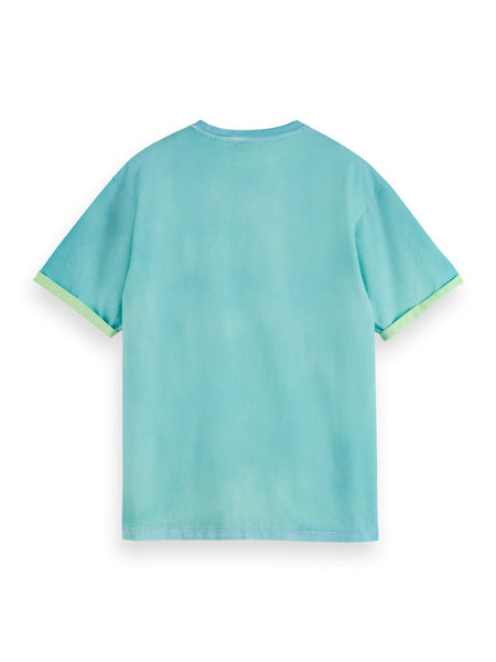 Two Color Sprayed T-Shirt in Washed Neon Blue