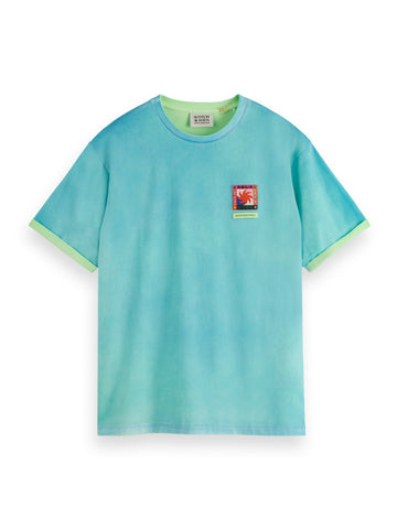 Two Color Sprayed T-Shirt in Washed Neon Blue