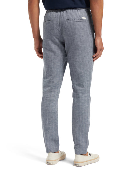 Cotton/Linen Blend Jogger Pant in Navy Herringbone