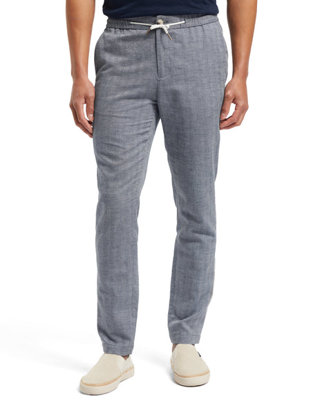 Cotton/Linen Blend Jogger Pant in Navy Herringbone