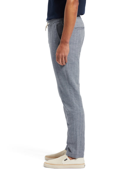 Cotton/Linen Blend Jogger Pant in Navy Herringbone