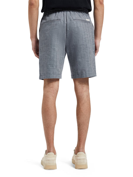 Navy Herringbone Cotton/Linen Blend Shorts