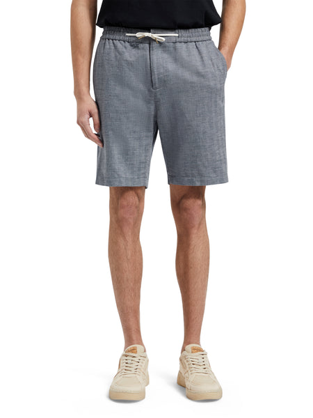 Navy Herringbone Cotton/Linen Blend Shorts