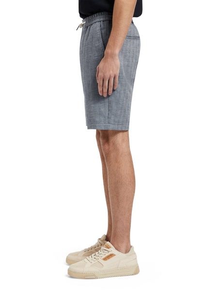 Navy Herringbone Cotton/Linen Blend Shorts