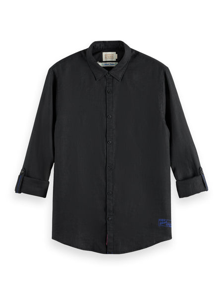 Regular Fit 100% Linen Shirt - Black