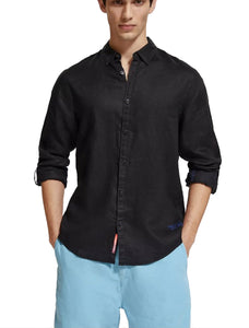 Regular Fit 100% Linen Shirt - Black