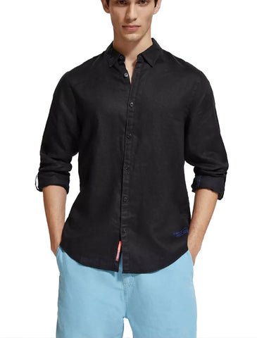 Regular Fit 100% Linen Shirt - Black