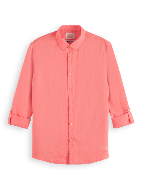 Regular Fit 100% Linen Shirt - Coral Reef