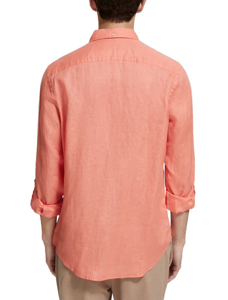 Regular Fit 100% Linen Shirt - Coral Reef