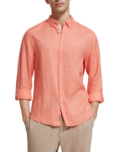 Regular Fit 100% Linen Shirt - Coral Reef