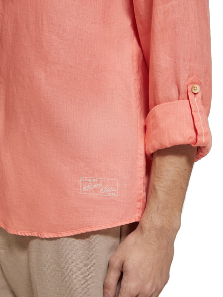 Regular Fit 100% Linen Shirt - Coral Reef