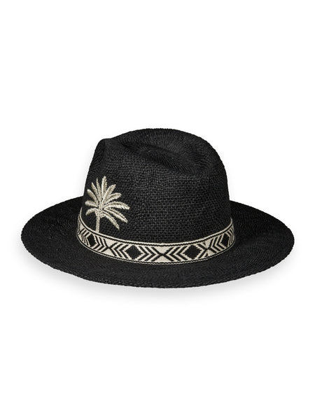 Black Embroidered Panama Hat