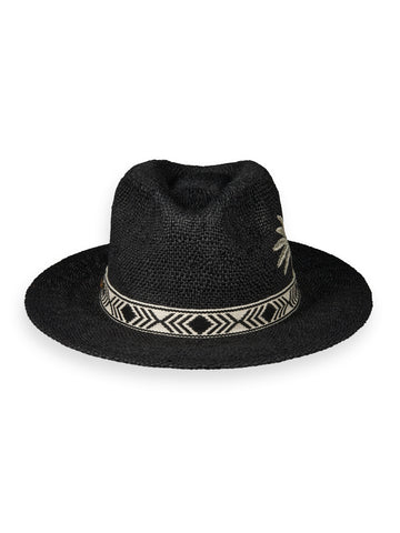 Black Embroidered Panama Hat