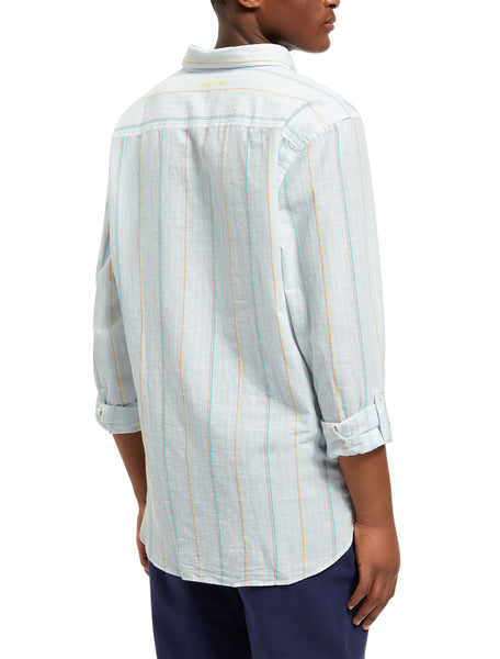 Cotton & Linen Yarn Dyed Blue White Striped Shirt