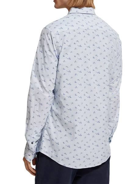 Slim Fit Sky Blue Naval Flags Allover Print