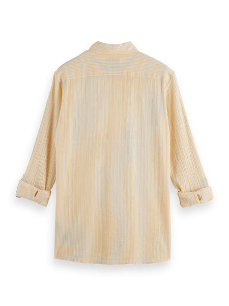 Regular Fit Organic Cotton Crinkle Stripe Shirt - White/Yellow