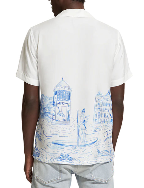 Short Sleeve White/Blue Placement Print