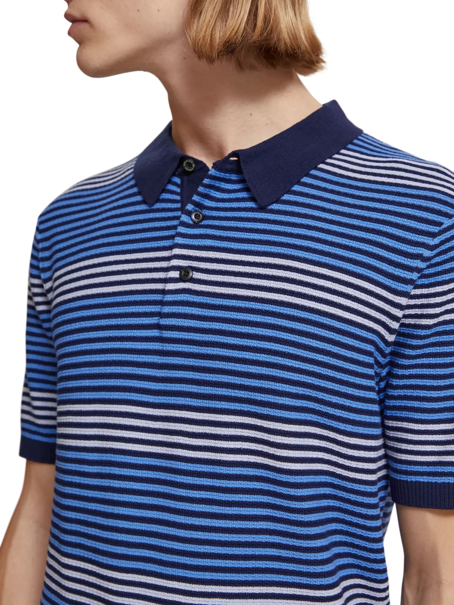 Multi Stripe Knitted Polo - Blue