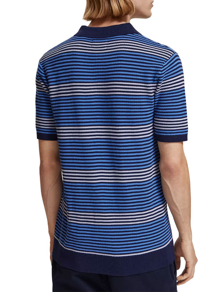 Multi Stripe Knitted Polo - Blue