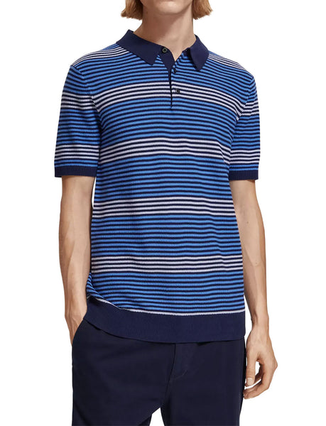 Multi Stripe Knitted Polo - Blue