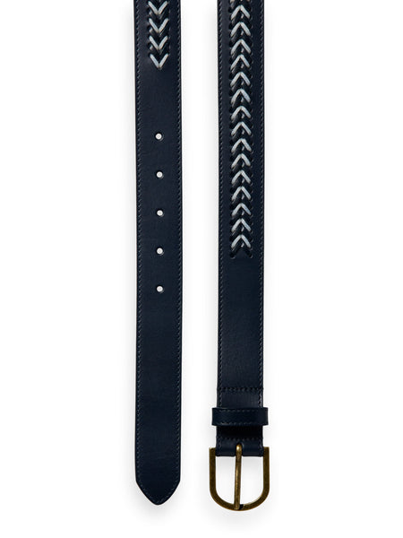 Navy Cord Trimmed Leather Belt