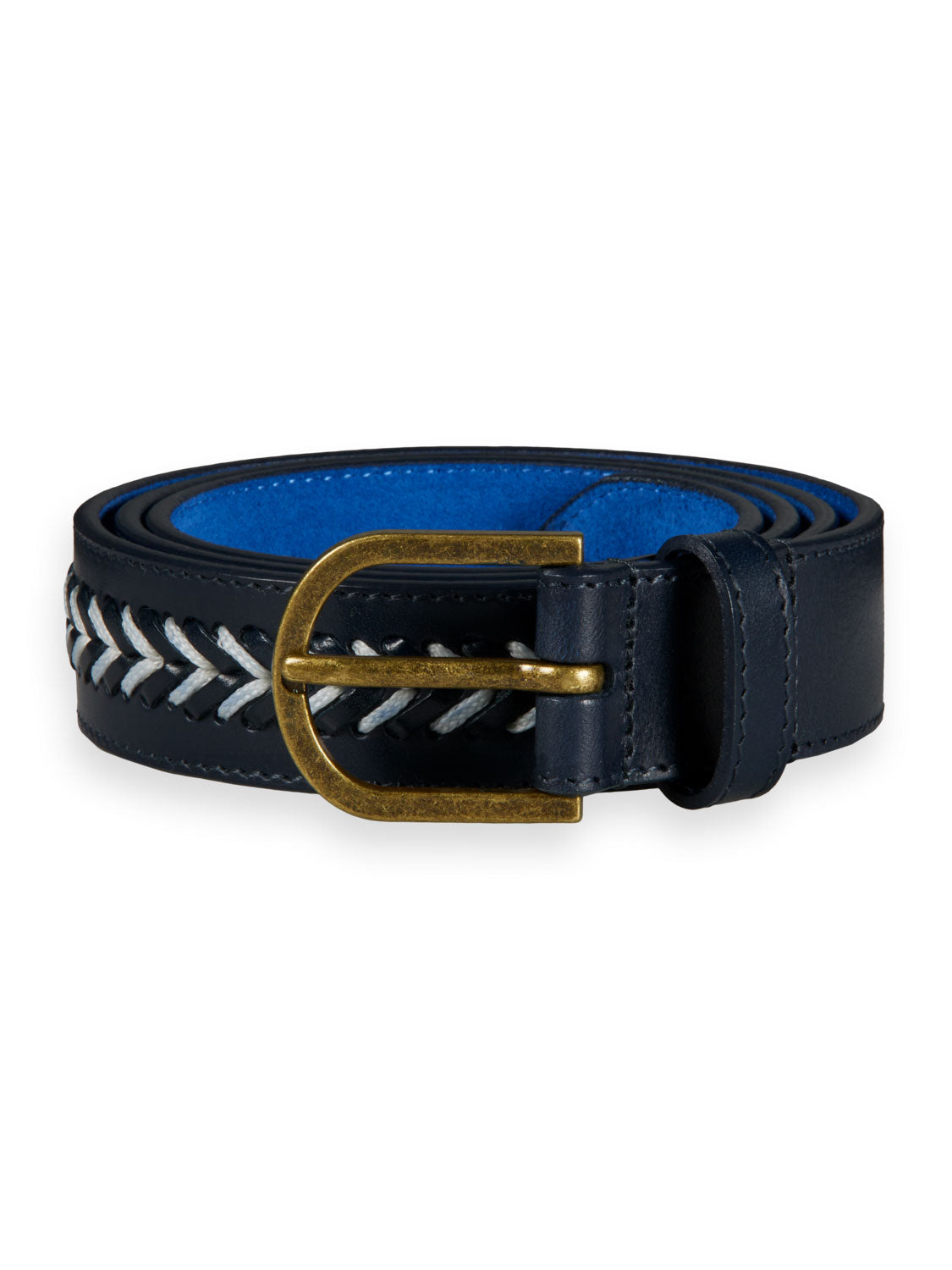 Navy Cord Trimmed Leather Belt