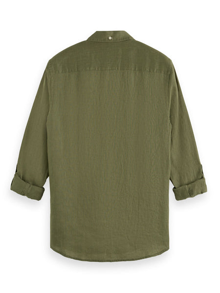 Regular Fit 100% Linen Shirt - Army