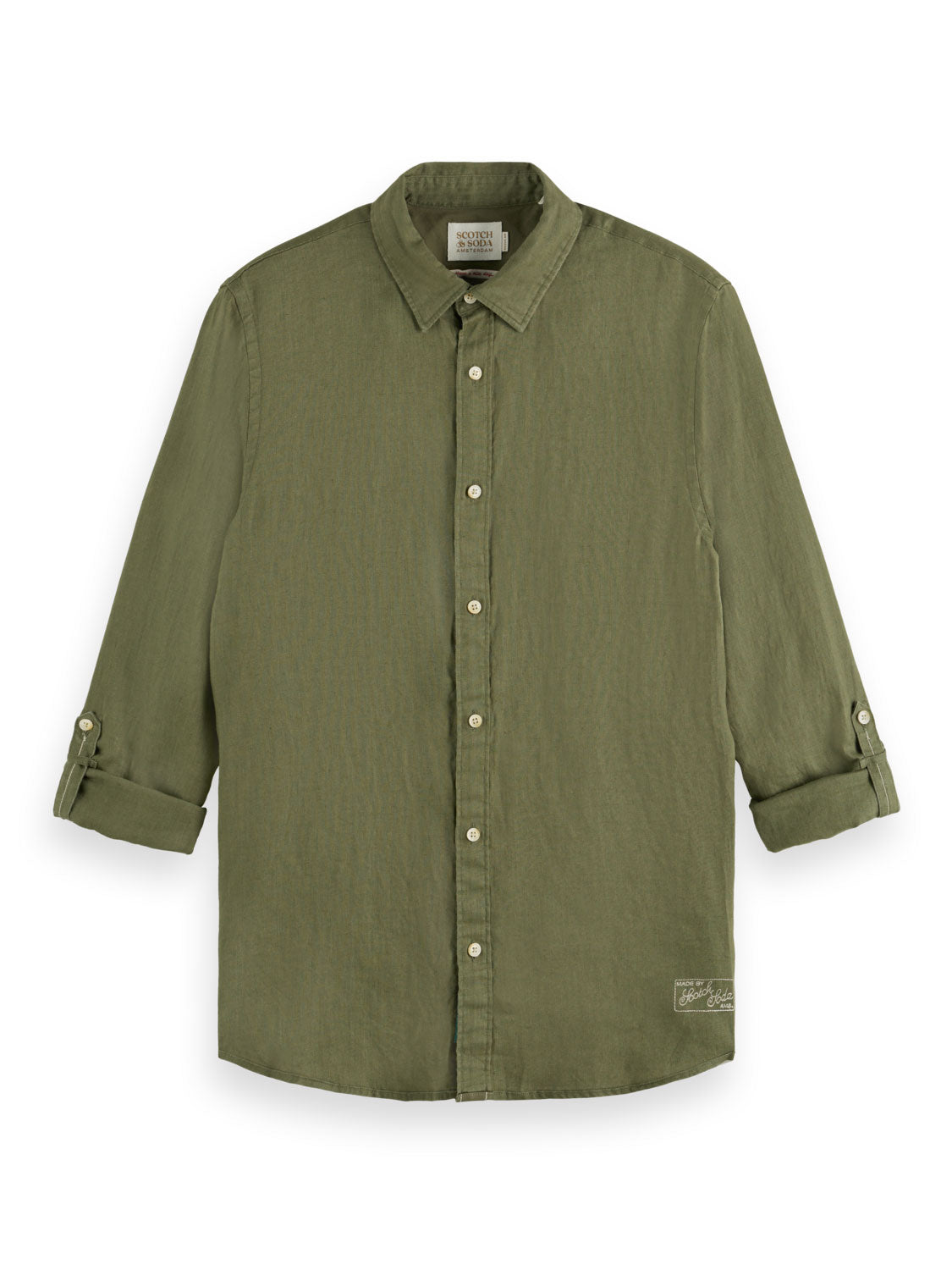 Regular Fit 100% Linen Shirt - Army