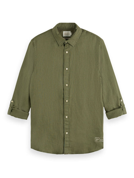 Regular Fit 100% Linen Shirt - Army