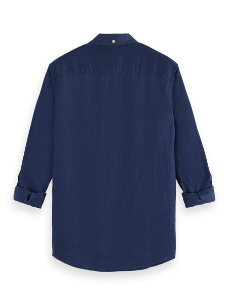 Regular Fit 100% Linen Shirt - Navy