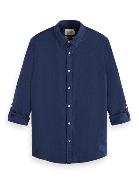 Regular Fit 100% Linen Shirt - Navy