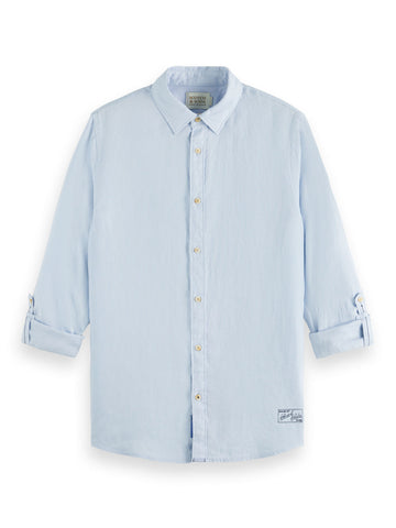 Regular Fit 100% Linen Shirt - Ice Blue