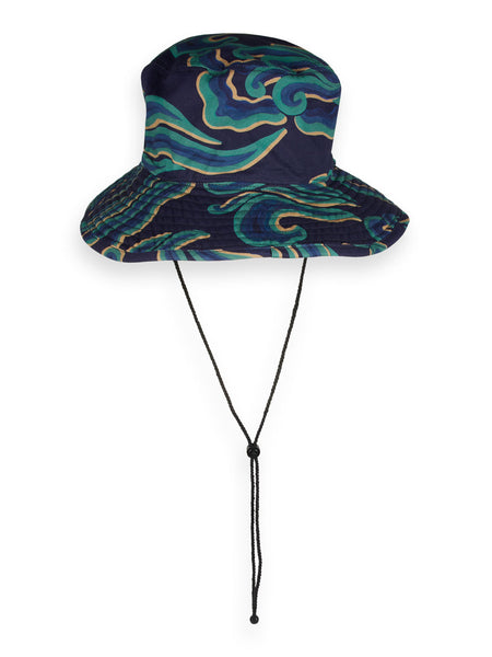 Reversible Printed Fisherman's Hat - Paintwave blue