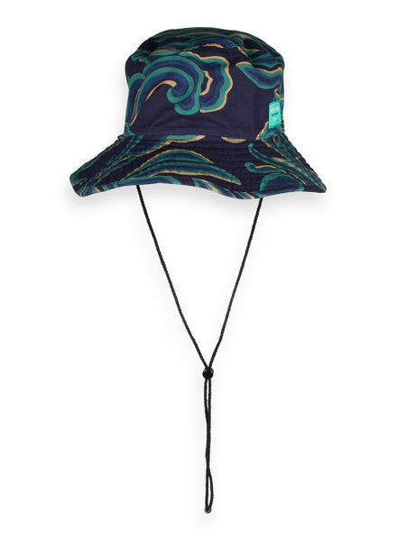 Reversible Printed Fisherman's Hat - Paintwave blue