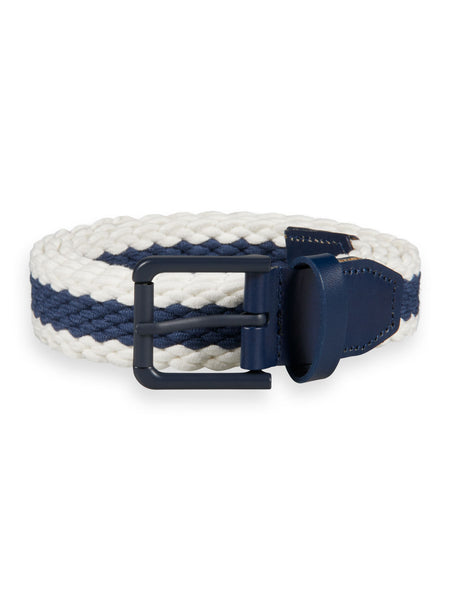 Blue/White Leather Trimmed Canvas Cord Belt