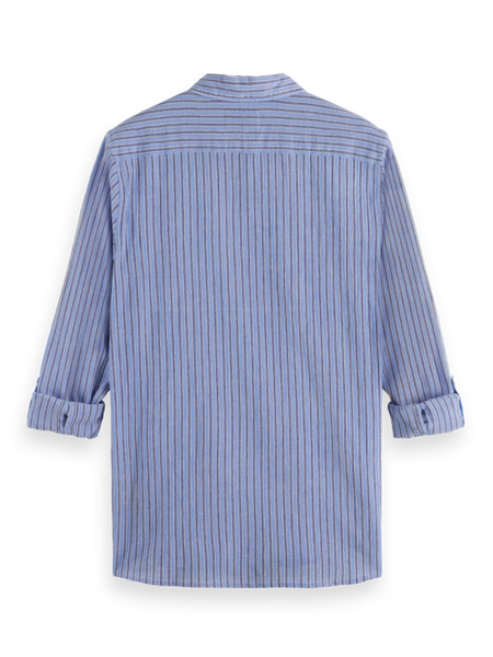 Crinkle Cotton Shirt in Blue Stripe