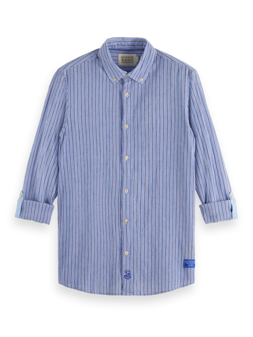 Crinkle Cotton Shirt in Blue Stripe