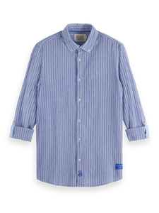 Crinkle Cotton Shirt in Blue Stripe