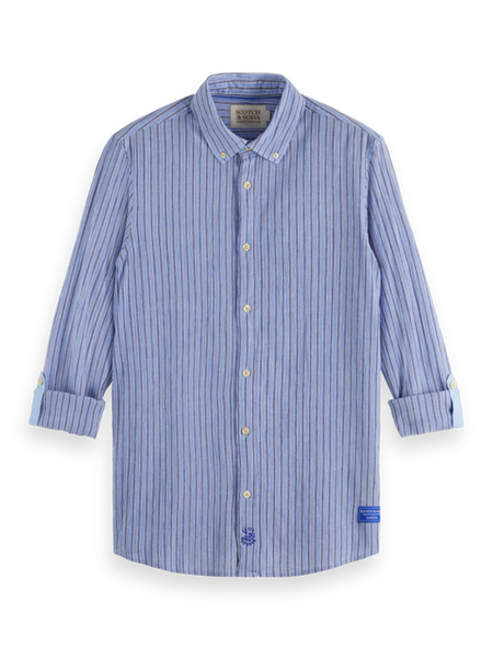 Crinkle Cotton Shirt in Blue Stripe