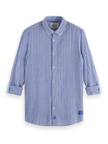 Crinkle Cotton Shirt in Blue Stripe